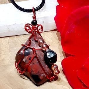 Vibrant Dark Red Jasper Crystal Pendant Necklace